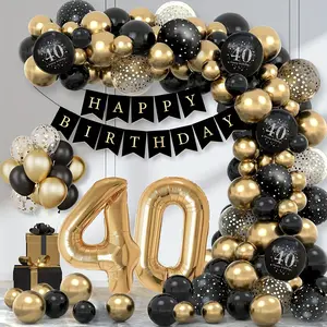 40Th Birthday Decoration, Birthday Decoration 40Th Boy Girl Black Golden Balloons Decoration with Happy Birthday Banner, Balloon 40, Decoration 40. Birthday for Woman Man Balloon Garland Party Decoration, Halloween Decorations, Christmas Decorations