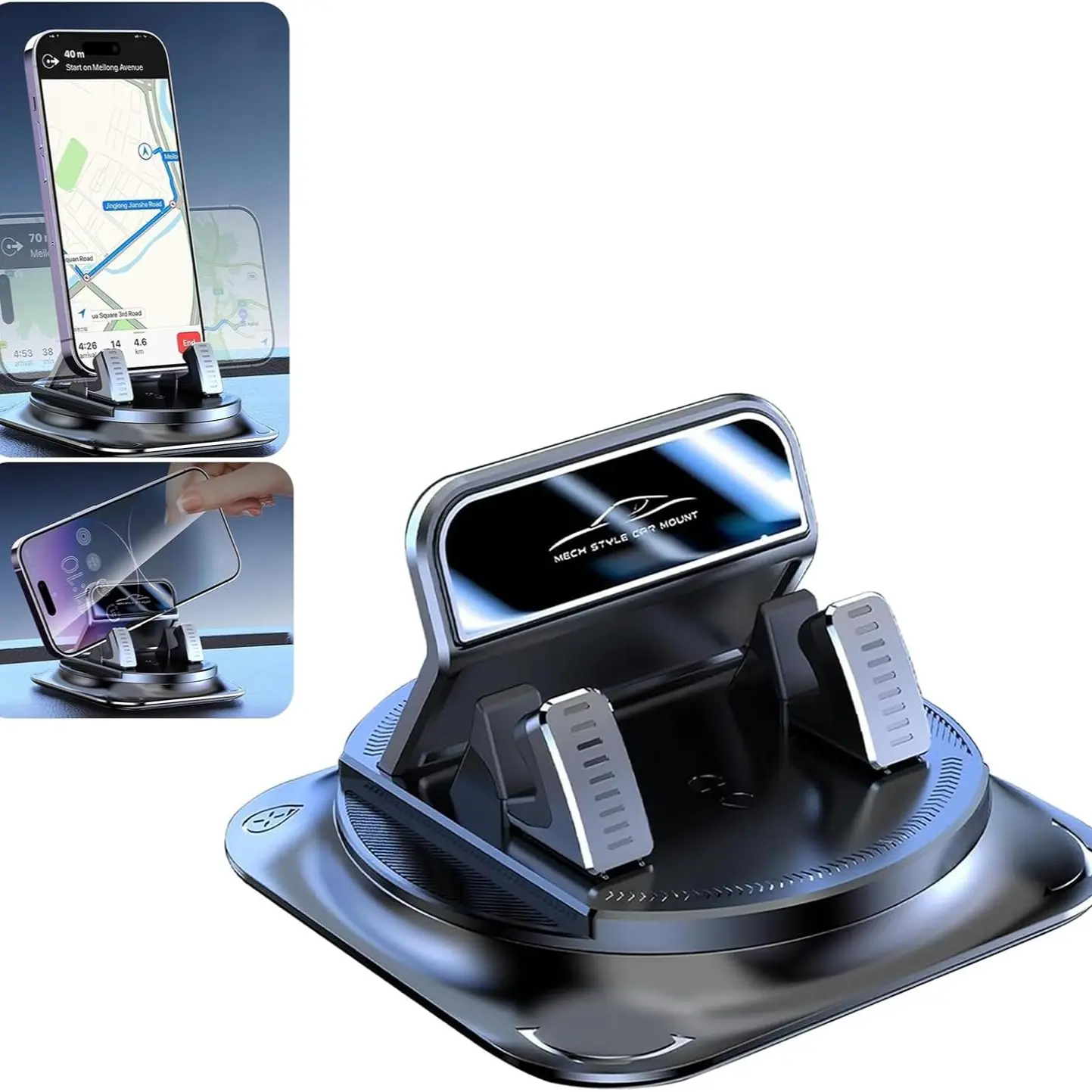 Dashboard Navigation Bracket, Dashboard Phone Mount, 360 Degree Rotation Automotive Phone Holder, Universal Self-Adhesive Non-Slip Car Phone Holder, for Most Cars (Black)