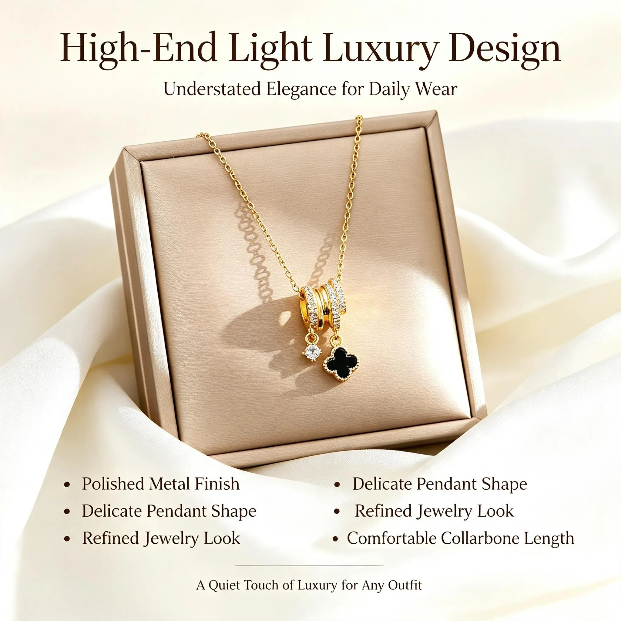 Free Shipping Only | 4-Leaf Clover Zircon Necklace for Women Titanium Steel Pendant - National GF Day Gift
