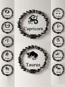 12 Constellation Beaded Crystal Bracelet, Handmade Obsidian Vintage Luxury Design, Perfect Gift for Friends' Birthdays, Unique Bracelets, Adjustable Bracelets