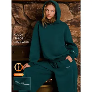 GLOWMODE Very Merry Heavyweight Fleece Soft Plush Relaxed Embroidered Hoodie-only Outdoors Daily Casual Wear