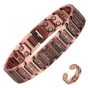 MagEnergy High Quality Pure Red Copper Double Row Magnet Bracelet 3500 Gauss Retro Personality Fashion Bracelet   Bracelet DIY Set Halloween Stainless Steel  Kit   Bracelet Handmade Necklace     Bracelet Charms Pack Italian Charm