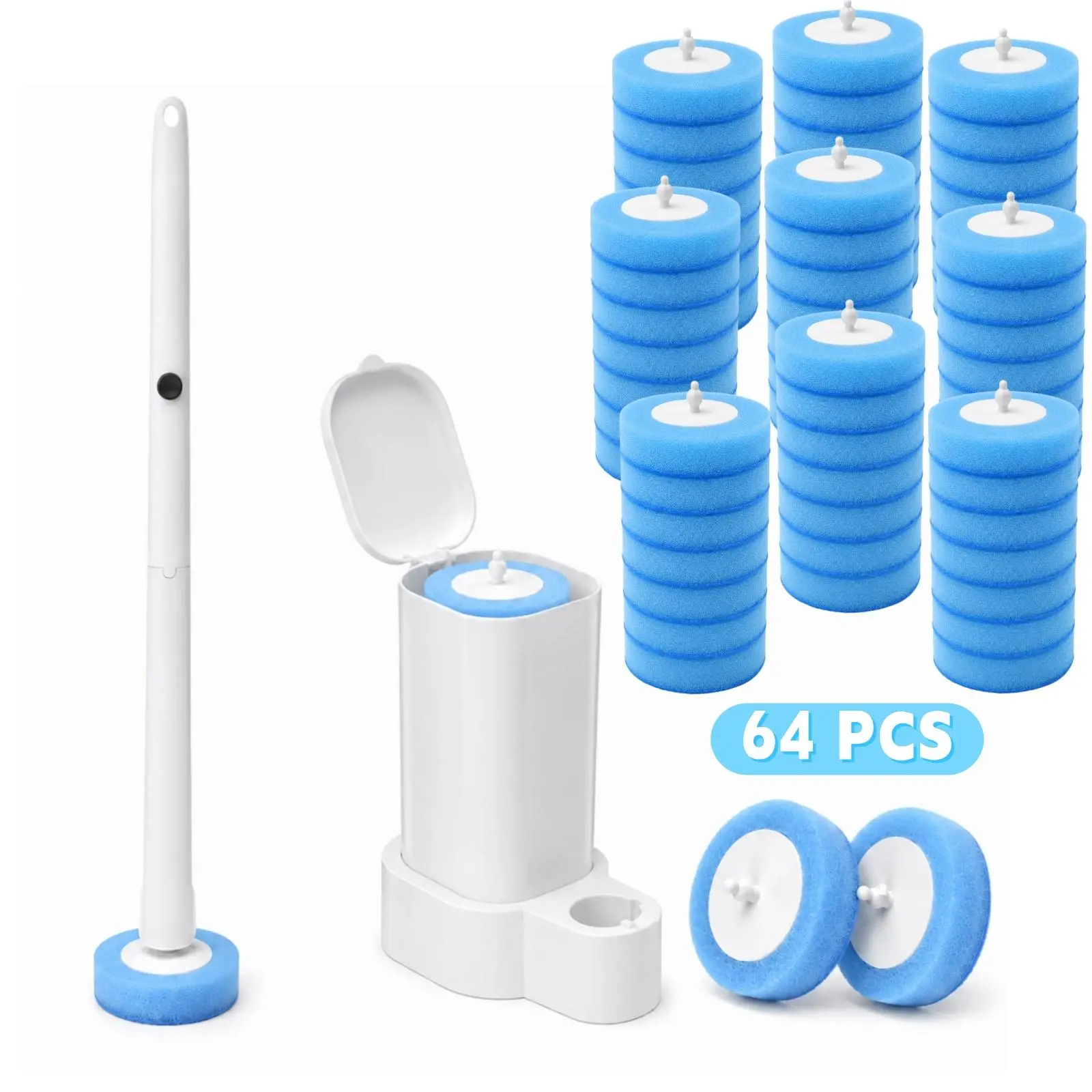 Multifunctional Disposable Brush and Holder Set - Wall-Mounted Soft No-Touch Cleaner with 64 Refills for Home & Business Toilet Bowl Cleaning
