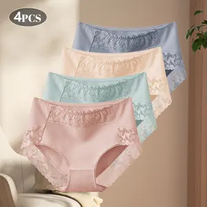 4 pcs women's high-waisted panties—lace flowers, high elastic waistband, full hip coverage, comfortable and skin-friendly—are the best choice for daily home use, commuting, dating, socializing, light exercise, and holiday gifts hot  com  underwear