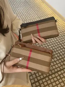 New Genuine Leather Canvas Clutch Bag for Women, Long Wallet High-Quality Top Layer Cowhide Handbag, Stylish and Durable Shoulder Bag
