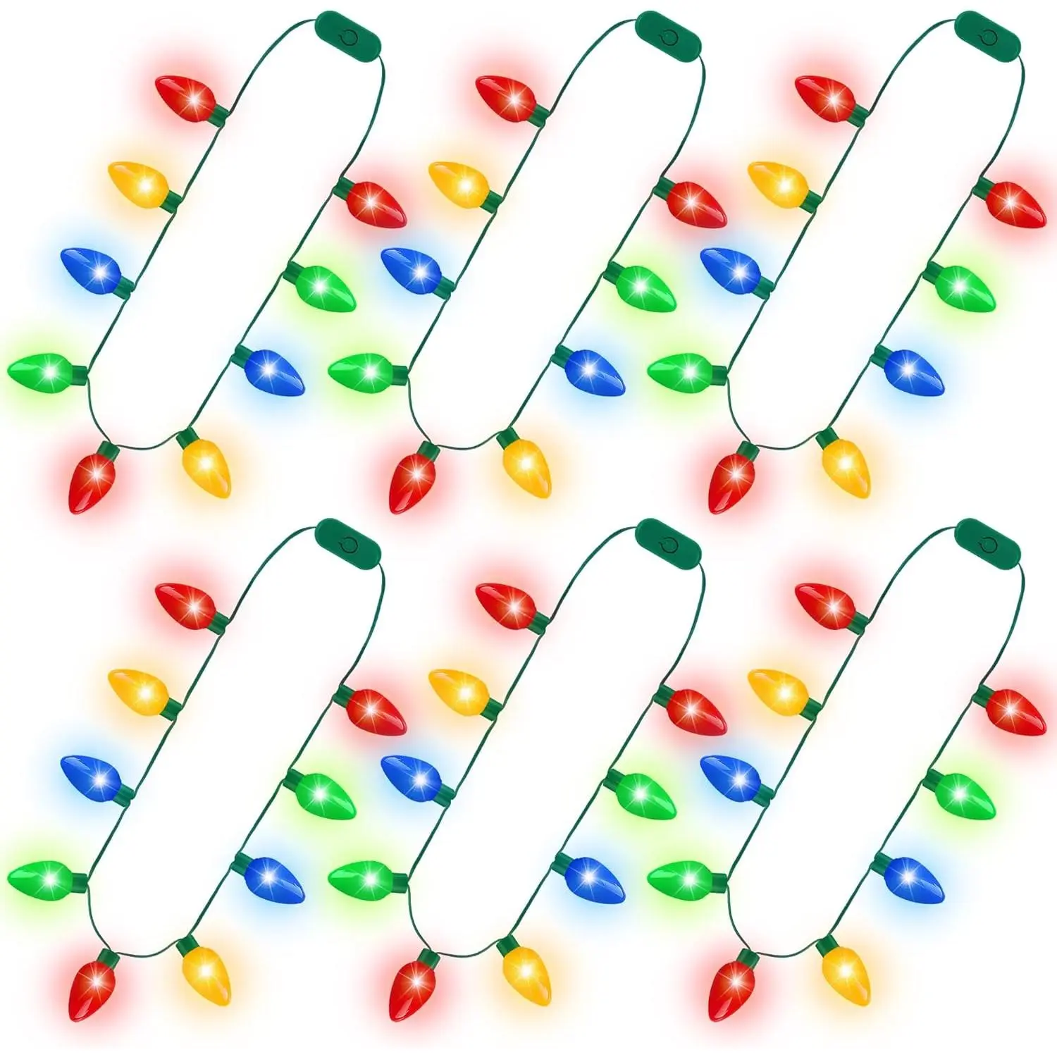 6PCS Christmas Light Necklace, 9 Bulbs Christmas Accessories with 3 Flash Modes, Colorful Xmas Light Necklace for Party Favor Xmas Decorations Ugly Sweater Party Supplies Holiday Decor