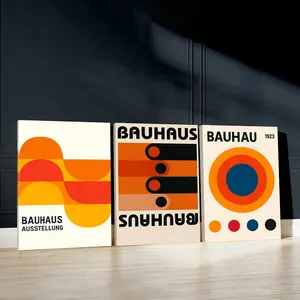 3pcs Bauhaus design Wall Art, Geometric shapes Poster, Bold colors Art Prints, Retro style Home Decor, Modern Wall Paintings, Cozy Canvas Posters Wall Arts, Decor for Living Room, Restaurant, Kitchen, Bedroom, Housewarming Gift, With Frame