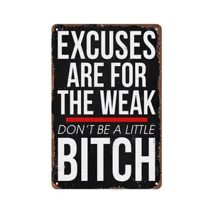 Inspirational Aluminium Wall Plaque - 12x8in "Excuses Are for the Weak Don't Be a Coward" Motivation Decor for Home, Office Wall Signage,summervibes Wall Art Sign