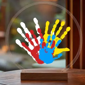 Family Handprint Kit with Light, Baby Hand and Footprint Kit, DIY Craft Keepsake, Family Gifts for Mom, New Parents, Mother's Day, Adoption, Baby Shower Gifts for Boys & Girls (Round, Nature)