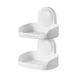 Suction Cup Soap Dish with Double-Layer Holder & Drain Tray for Shower Use