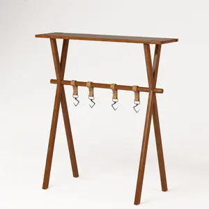 Storage Rack, Solid Wood Folding Picnic Rack - Portable Triangle Storage Organizer with Hooks | Hanging Grill & Gear Holder | Includes Carry Bag for Camping, Beach, Backpacking