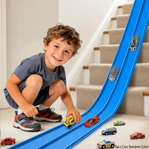 15Ft Flexible PVC Race Car Track for Kids Toy with Suction Cups Compatible with Hot Wheels and Diecast 1/64th Cars Rolls up Portable Race Car Ramp Track Outdoor Toy Gift