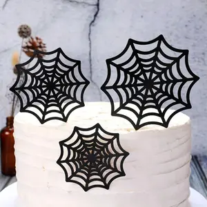 Paper Spider Web Cake Toppers Spider Funny Halloween Cupcake Toppers Cartoon Happy Birthday Decoration Dessert Table Decoration