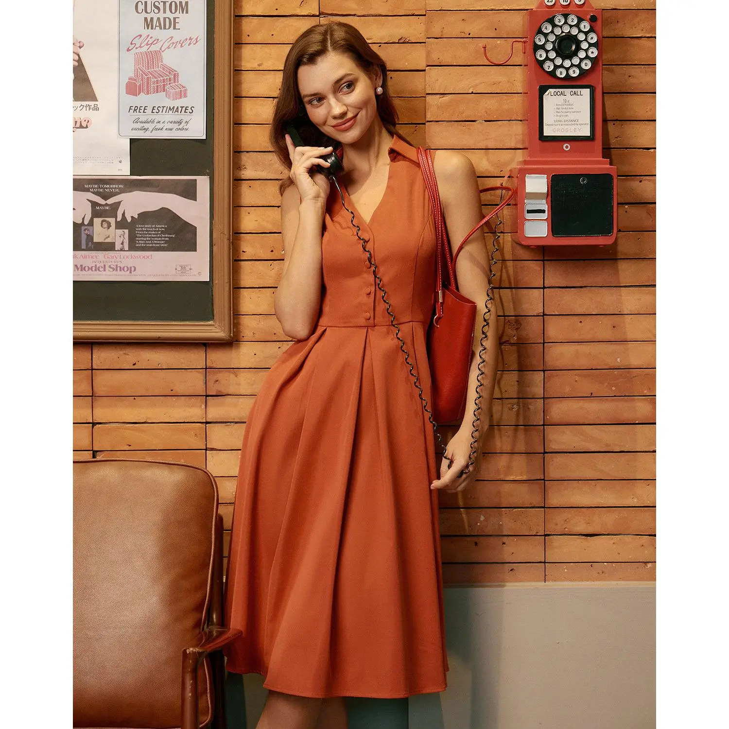 RIHOAS Women's Soft Waisted Sleeveless A-Line Midi Dress - Fitted Button-Down Polyester Fabric Office Wear with Belt for Office, Casual Occasions