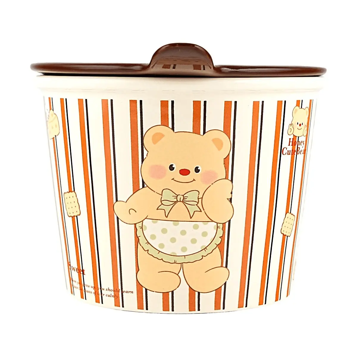 GLAZE STORY Creamy Bear Ceramic Noodle Bowl - Coffee Brown, Large Soup & Rice Bowl for Home Kitchen Dining