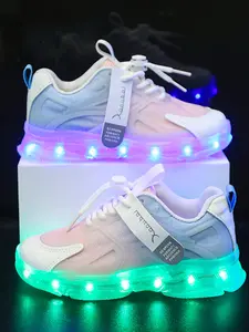 16 Color Modes USB Rechargeable LED Light Up Shoes for Boys Girls, EUR 22-37 Breathable Mesh Glow Sneakers, Casual Trainer Shoes, Toddler/Little Kids No-tie Elastic Drawstring Luminous Dancing Party Shoes, Lightweight Anti-Slip Street Dance Birthday Gifts