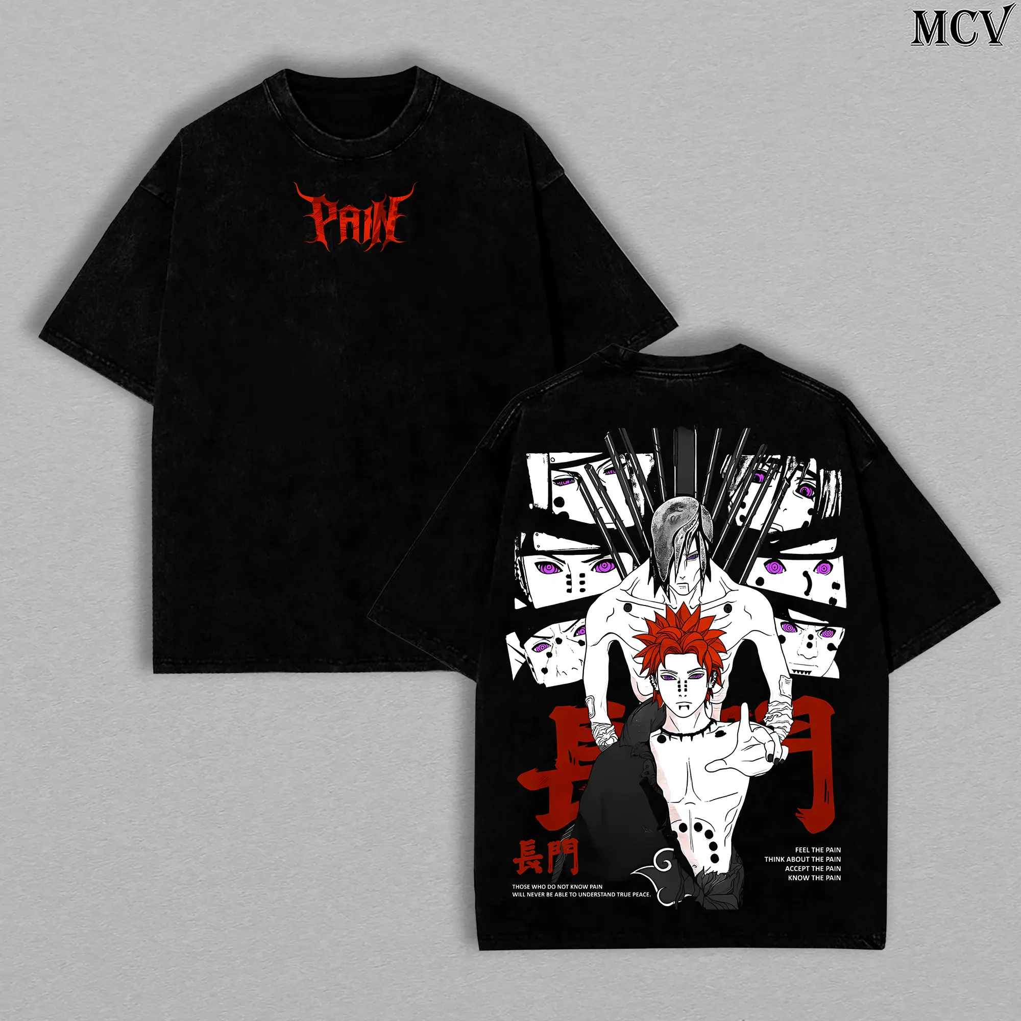 Naruto Pain T-Shirt – Washed Oversized Vintage Anime Tee Unisex Heavy Cotton Graphic Shirt Featuring Nagato T-Shirt