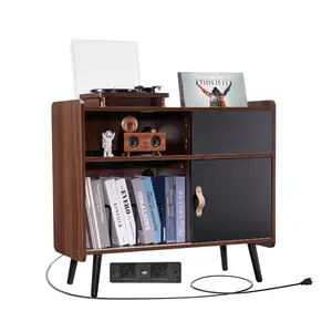 VEVOR Record Player Stand, Turntable Stand Holds Up to 220 Albums, Vintage Vinyl Record Cabinet with Removable Shelves, Record Player Table with Adjustable Height for Living Room, Bedroom, BrownVEVOR Super Brand Day