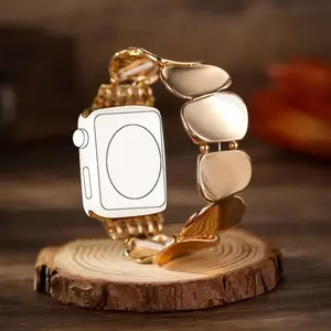 High End Metal Elastic Wrist Band, Fashion Couple Stylish Strap Compatible With Apple Watch Series 1 To 10, Fits 38/40/41/42/44/45/46/49mm, Elegant Accessory For Daily Casual Dating And Matching Outfit Wear (No watch)