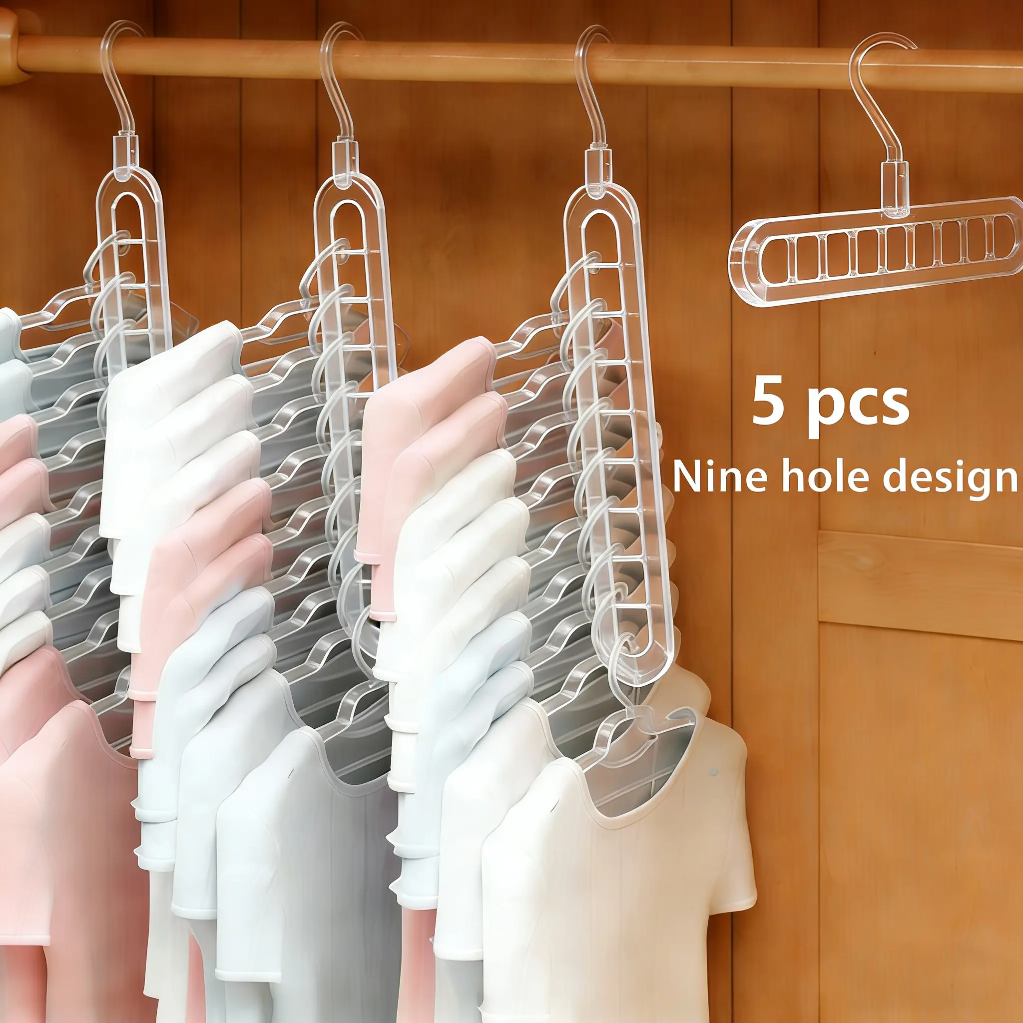3/5-Pack Heavy-Duty Foldable Plastic Pants Hangers with 9 Holes - Adjustable Hooks, Anti-Slip, Compact Home Organizers for Jumpers, Closet, Garage - Home Decor, Storage Organization, Small Room Organization Products, Closet Organizer, 5 Pcs