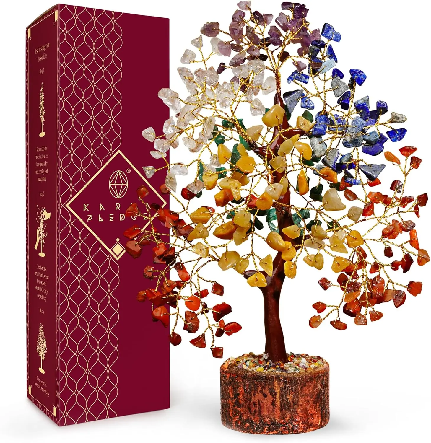 7 Chakra Crystal Tree of Life - Handmade Crystals Indoor Sculptural Zen Artificial Tree, Women's Birthday Gift, Home & Office Decor for Positive Energy, Indoor Artificial Trees