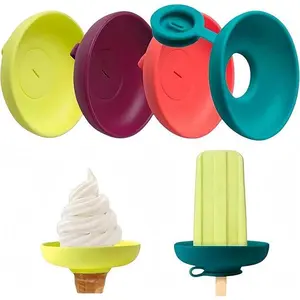 4-Piece Silicone Ice Cream Holder Set: Summer Popsicle Stand with Leak-Proof Cone Support, Drip Guard |   Portable Ice Pop Mold Tray + Carrying Case – Dishwasher Safe for On-the-Go Snacks