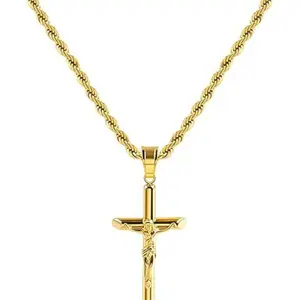 Cross Pendant Necklace Electroplated 18k Color, Hip Hop Style Unisex Religious Jewelry, Durable Gold Plating Design