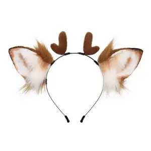 Christmas Reindeer Hairband, Simulation Elk Deer Ear Headdress Anime Party Hair Accessories Halloween Animal Role Play Props