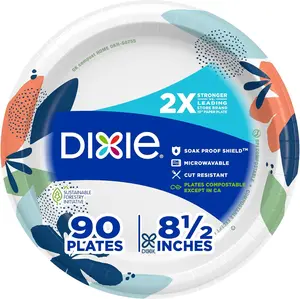 Dixie Medium Paper Plates 8.5 Inch 90 Count 2X Stronger Soak Proof Microwave Safe Disposable Plates Compostable Except in CA Pack