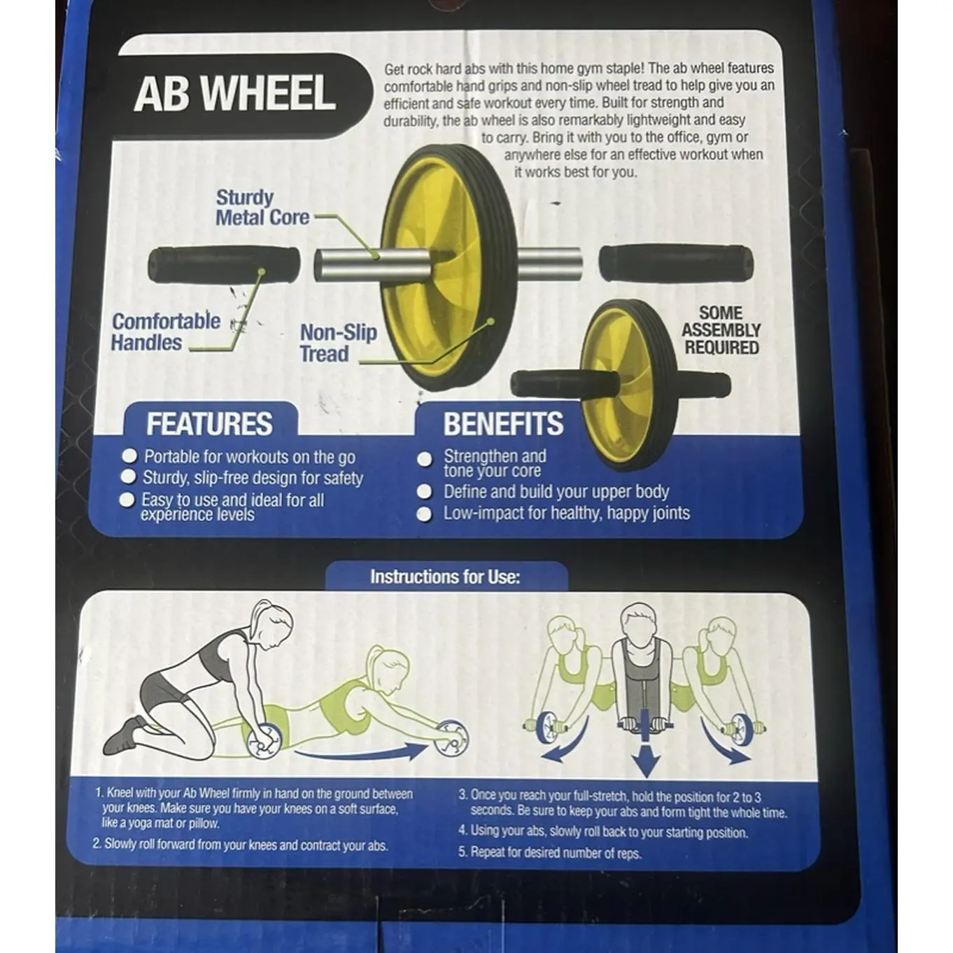 AB Wheel - Sturdy Metal Core with Comfortable Handles & Non-Slip Tread for Strength Training & Core Workouts
