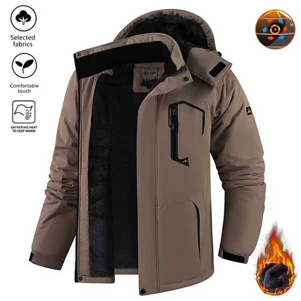 OutdoorKing Men's Winter Thermal Fleece-Lined Hooded Snow Jacket - Waterproof Windproof Outerwear, Outdoor Clothing for Skiing, Hiking