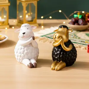 Resin Cute Sheep Desktop Decoration, Sculpture Desk Decor, Ramadan Eid Al Fitr Gift, Adorable Lamb Ornament for Home Party Meeting Decorations