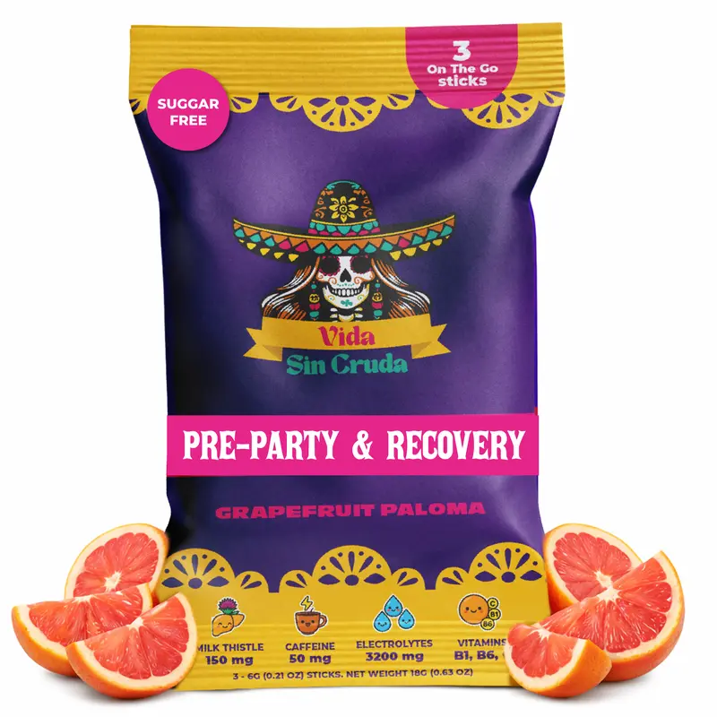 GrapeFruit Pre-party Power Hydration 3 On-The-Go Sticks with 150mg Milk Thistle, 3200mg Electrolytes, & 50mg Caffiene