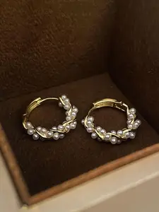 Fashion Faux Pearl Decorated Hoop Earrings, Fashion Jewelry for Party, Daily Clothing Decor, Trendy All-match & Exquisite Jewelry for Birthday Gift