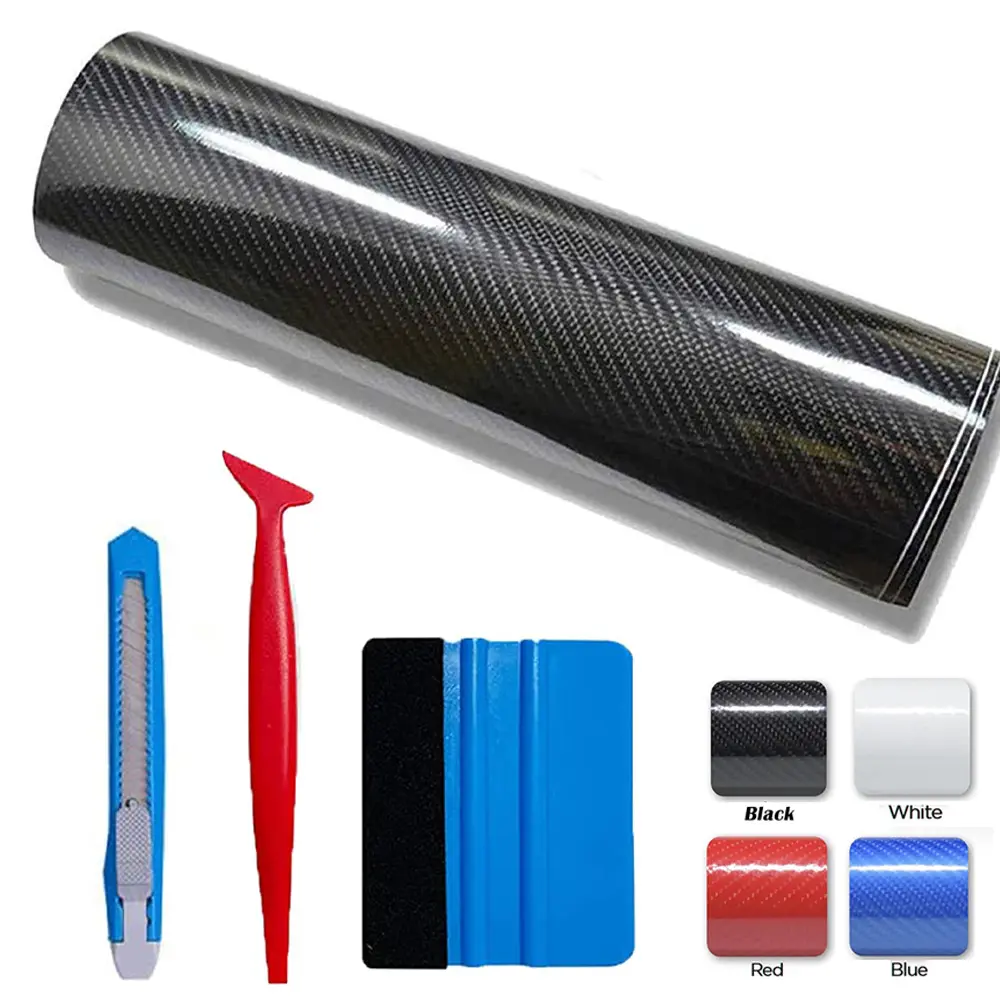 High Gloss Black Carbon Fiber Car Wrap Vinyl Bubble Free Air Release Adhesive Car Wrap Film Roll DIY Decals with Cutter and Hand Tool (12" x 60" / 1 FT x 5 FT) #fathersdaygift
