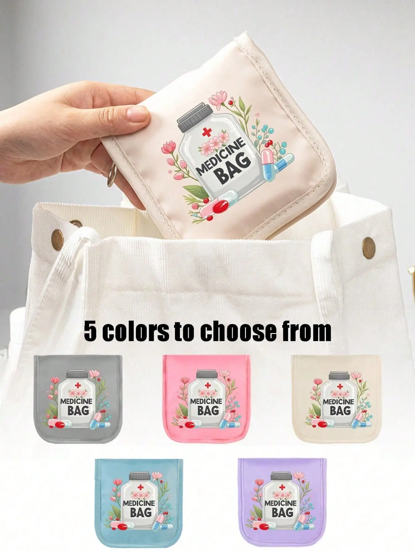 1 portable medicine bag, compact pill box, Vitamin organizer, pill storage pouch with printed patterns, convenient, suitable for daily/travel medication, Healthcare essentials, First aid kit medical emergency organizer bag, travel storage bag