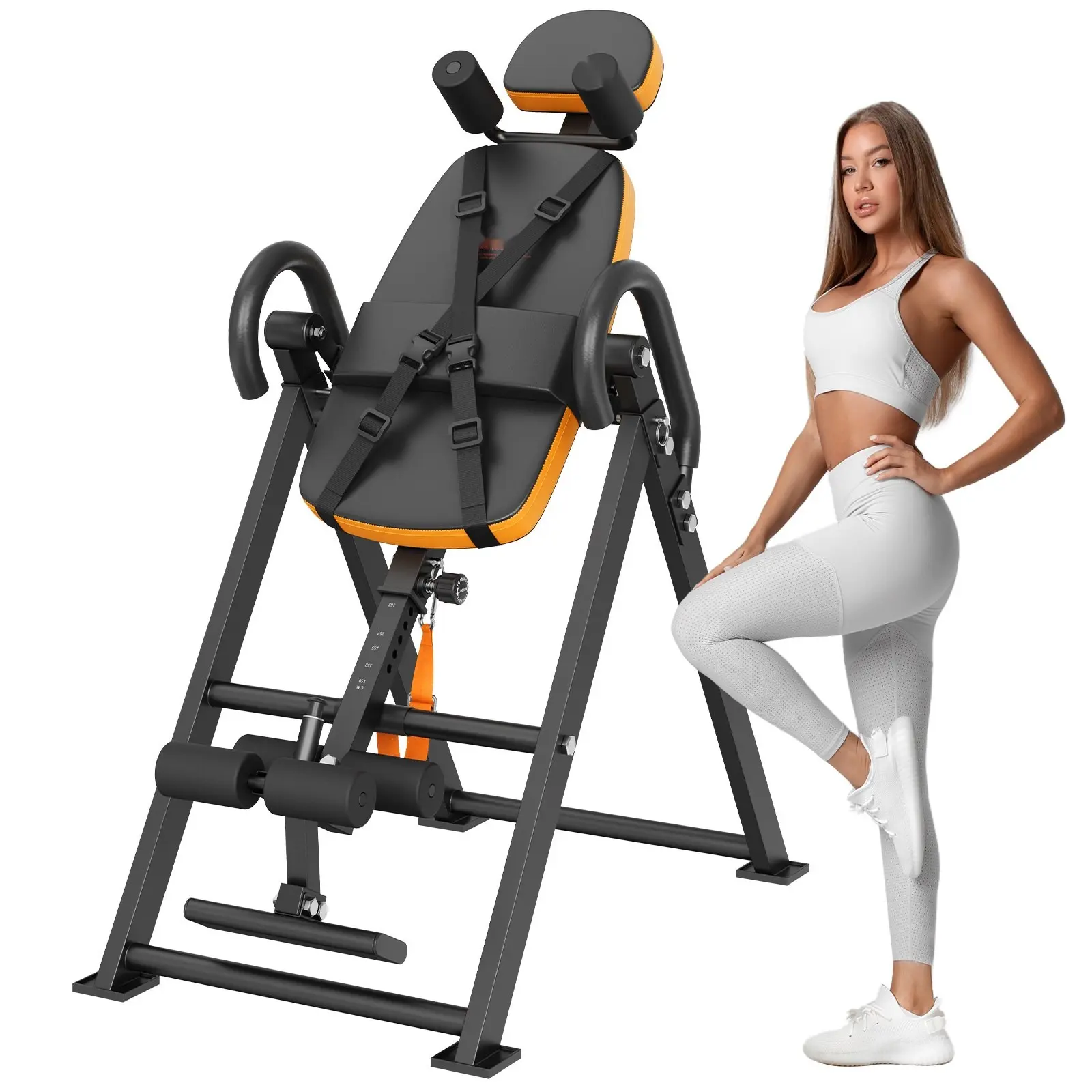 Foldable Inversion Table for Home Gym, Adjustable Back Decompression Equipment with Hang Exercise Bench, Versatile Strength Training Machine for Core Workout, Spinal Stretching, Back Pain Relief, Full Body Fitness