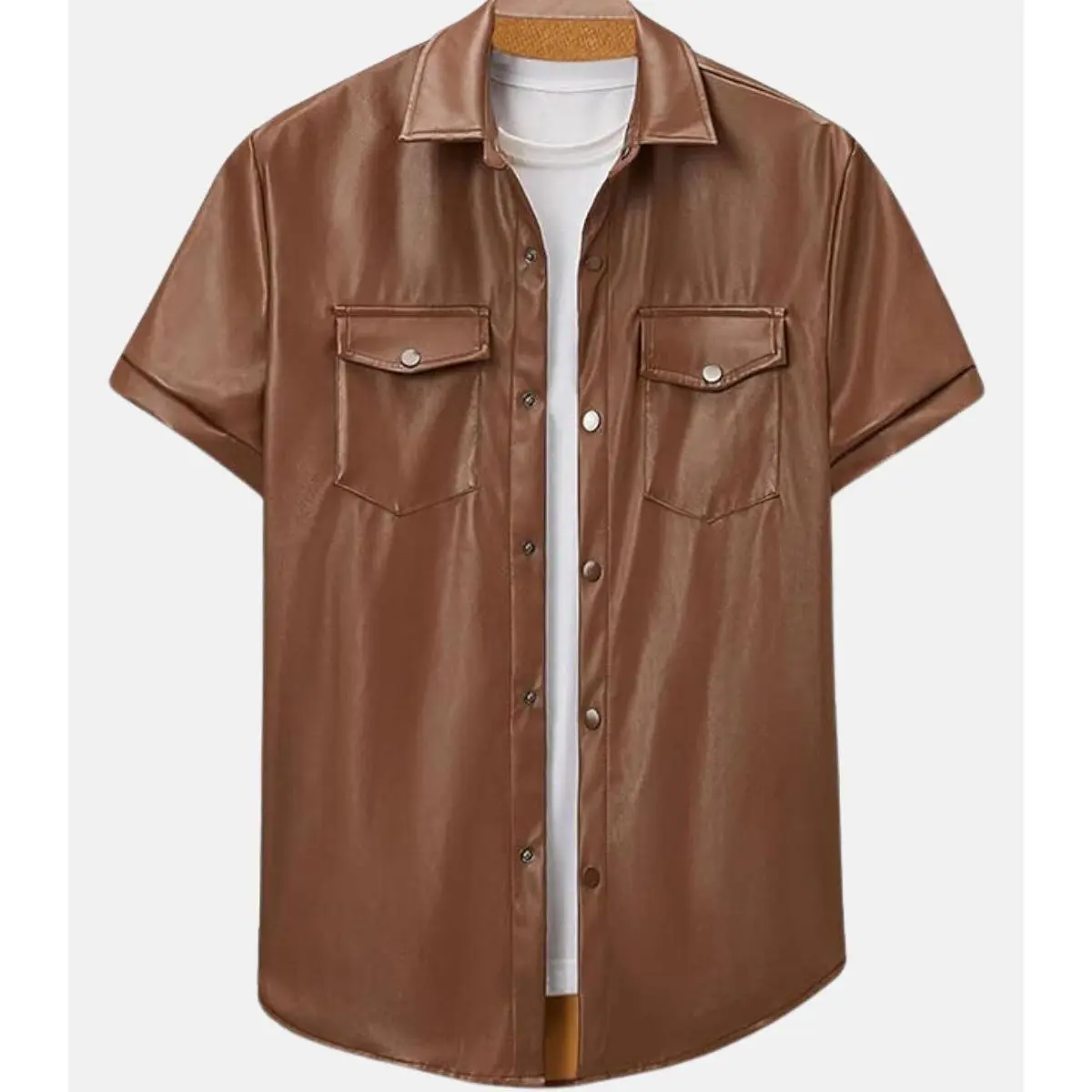 Men's Classic Brown Leather Half Sleeve Shirt