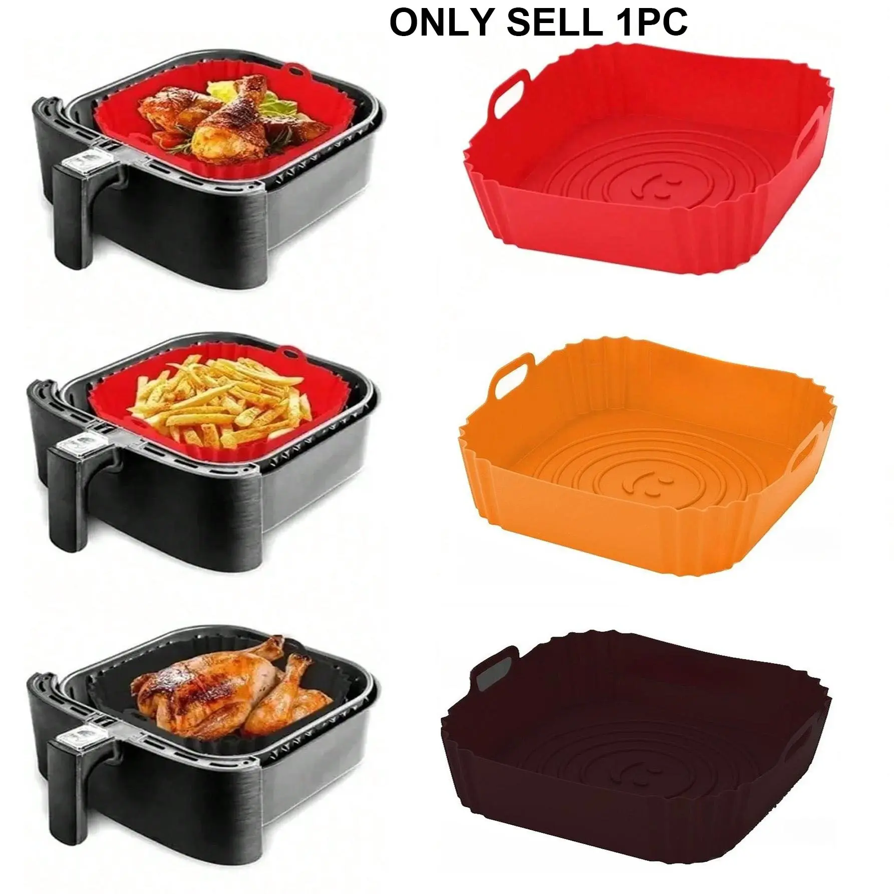 1PC Reusable Airfryer Pan Liner Accessories Silicone Air Fryers Oven Baking Tray Pizza Fried Chicken Airfryer Silicone Basket Fryer Liners