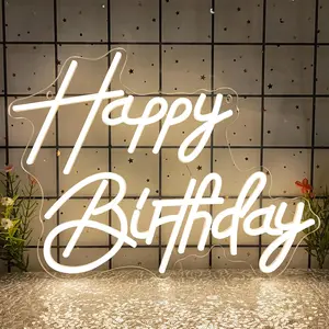 Happy Birthday Neon Signs for Party Decor Dimmable LED Birthday Neon Light for Wall Decor Light Up Happy Birthday Led Signs for Backdrop Birthday Any Ages Bday Celebration Decoration, Warm white
