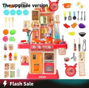 King Size Pretend Play Kitchen Toys for Kids-45PCS with Cooking Stove, Steam, Play Sink,Sound & Light Effects, Realistic KitchenAccessories