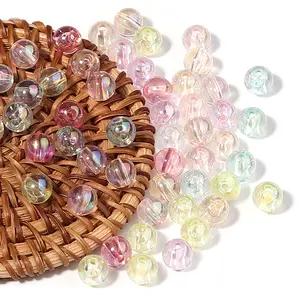 100pcs/lot 6/8/10mm Color Plated Acrylic Beads Transparent Round Beads for Jewelry Making Loose Spacer Beads DIY Bracelet Beaded