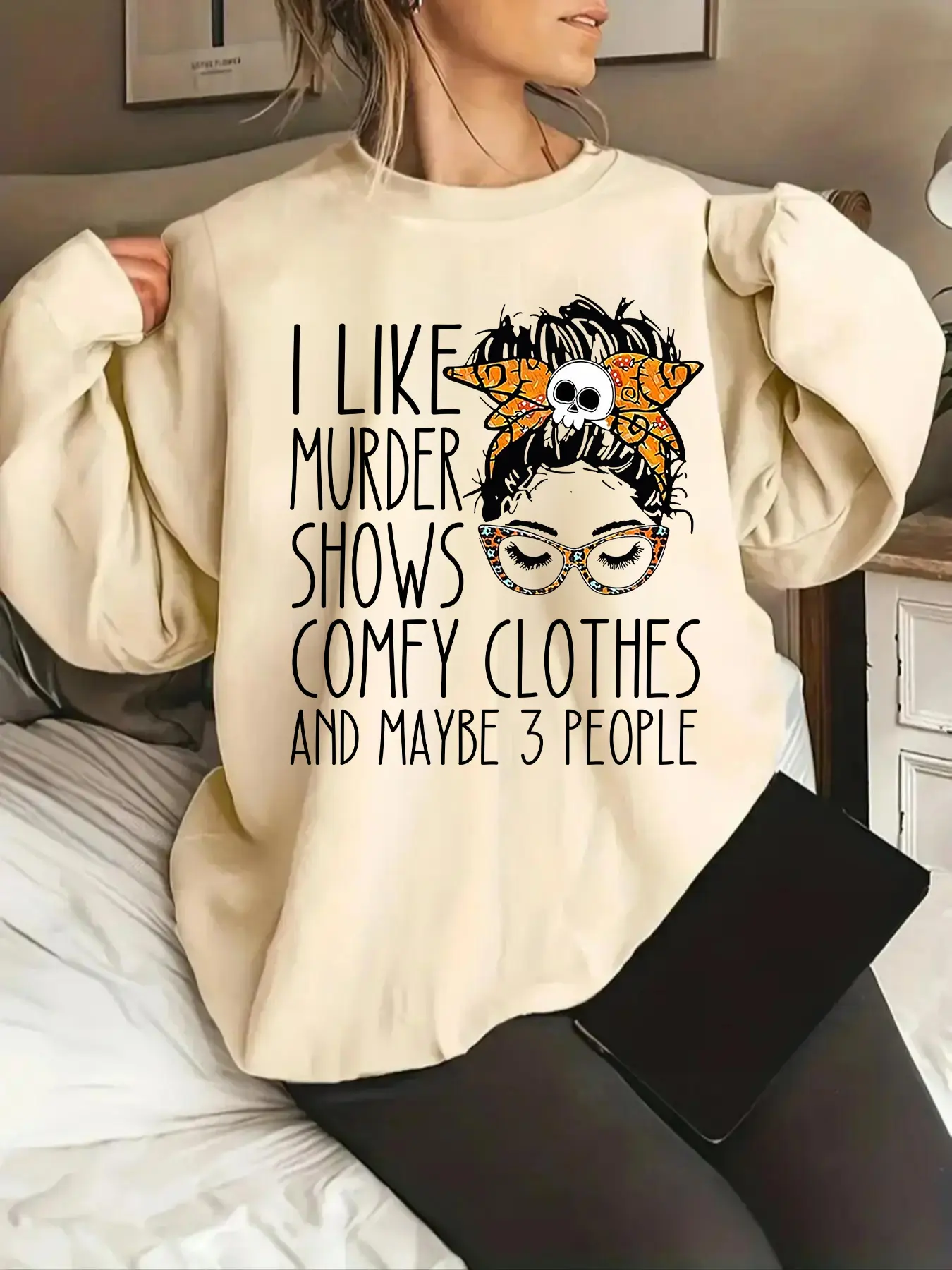 Women's Cartoon & Letter Print Crewneck Long Sleeve Sweatshirt, Loose Fit Casual Style Soft Comfort Top for Fall & Winter Daily Wear