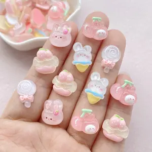 26pcs Cute Mini Resin Figurines, Lollipop Cake Rabbit Series, Elegant Portable Jewelry Making Accessories, Nail Art Hair Styling Props