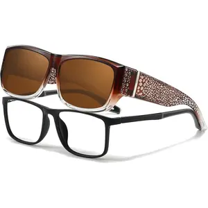 Sunglasses Over Glasses for Women with Rhinestone Rectangle Fit Over Glasses UV Protection for Driving TS4204