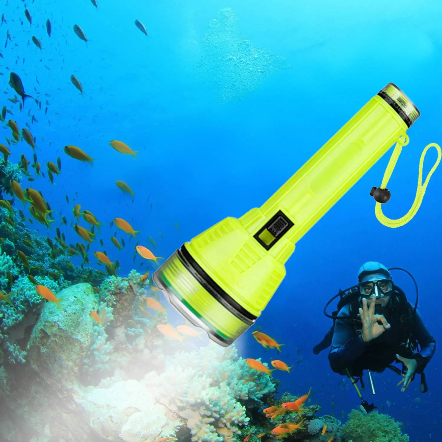 Rechargeable Dive Torch, 1 Count Sea-catching Diving Flashlight, Waterproof Scuba Diving Flashlight Torch, Night Dive Lighting Torch with Strap, Diving Lamp, Diving Gear