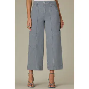 Skyrise Striped Wide Cropped Utility Jeans