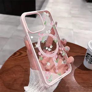 Tulip Smartphone Case, Cellphone Shell Accessory, Handheld Drop-Proof Skin-Feel Magnetic Cover, Wireless Charging Supported, Compatible with iPhone 11 12 13 14 15 16 17 Pro Max Air Plus