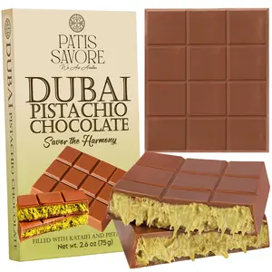 Dubai Chocolate Bar Pistachio – 2.6 oz Dessert with Pistachio Cream & Kataifi Filling | Gourmet Dubai Chocolate Filling | Elegant Gift Chocolate
