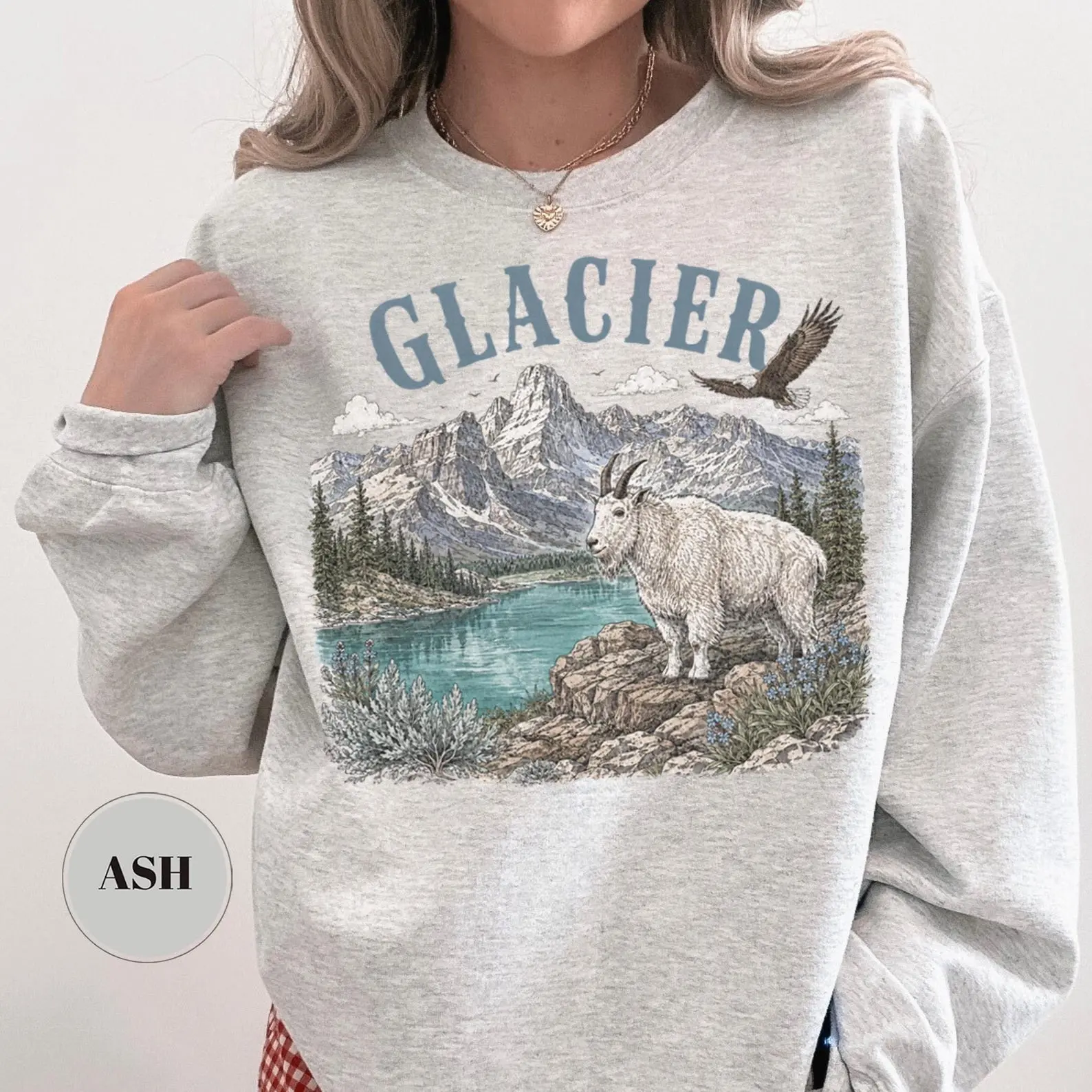 Glacier National Park Sweatshirt, Mountain Goat Crewneck, Retro Nature Lover Gift, Vintage Wildlife Shirt, Montana Hiking Outdoor Pullover